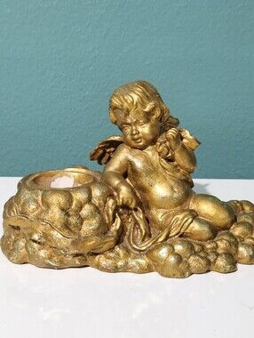 Abbott Collection Cherub Candle Holder Gold Tone Resin Figurine